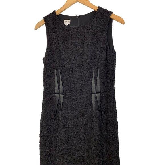 Armani Collezioni Black Boucle Sleeveless Sheath Dress Size 6 Wool Satin Darts - Picture 7 of 12